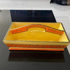 Vintage Yellow/Orange/Green Wood Floral "Caddy" Home Accent